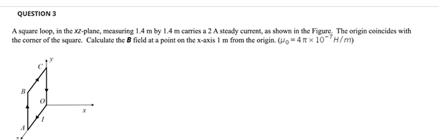 Solved QUESTION 3 A square loop, in the xz-plane, measuring | Chegg.com