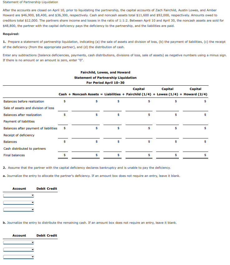 Worksheet Example Partnership Liquidation Solved Statement of Partnership LiquidationAfter the | Chegg.com