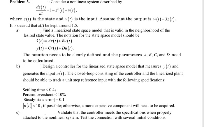 Solved Problem 3 Consider a nonlinear system described by dt | Chegg.com