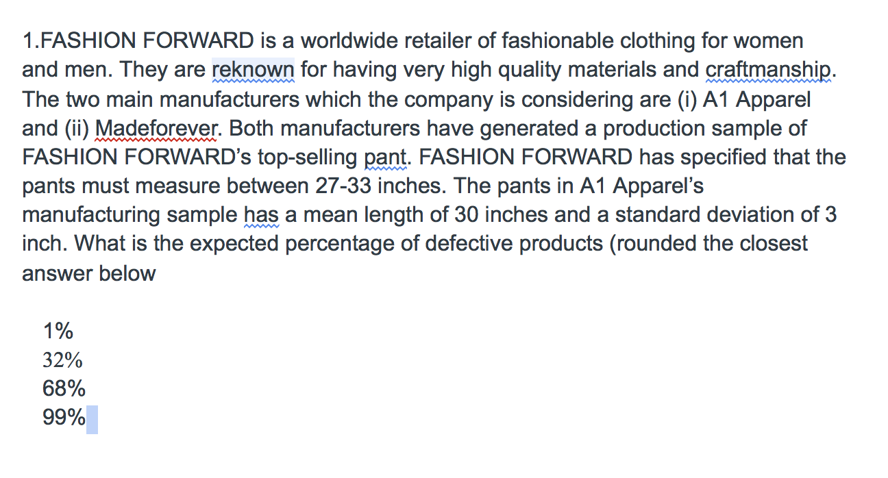 Solved 1.FASHION FORWARD is a worldwide retailer of | Chegg.com