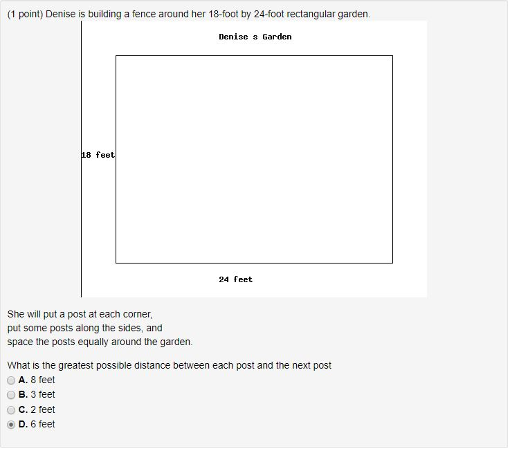 Solved 1 Point Denise Is Building A Fence Around Her 18 Denise Is Building A Fence Around Her