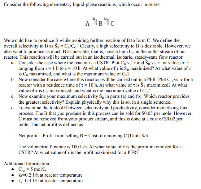 Solved Consider the following elementary liquid-phase | Chegg.com