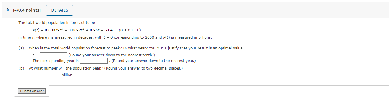 Solved The total world population is forecast to be | Chegg.com