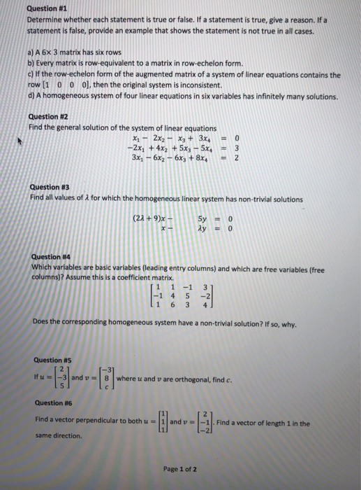 Solved Question #1 Determine whether each statement is true | Chegg.com