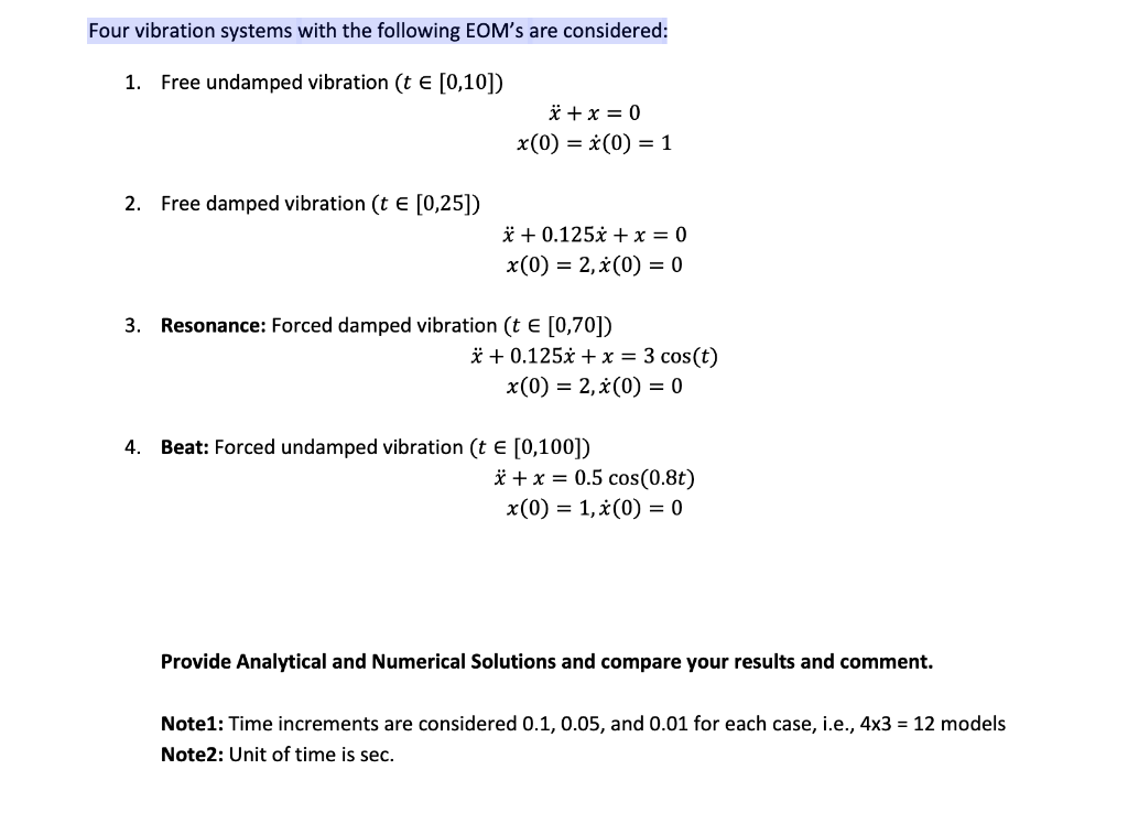 Four Vibration Systems With The Following Eom S Ar Chegg Com