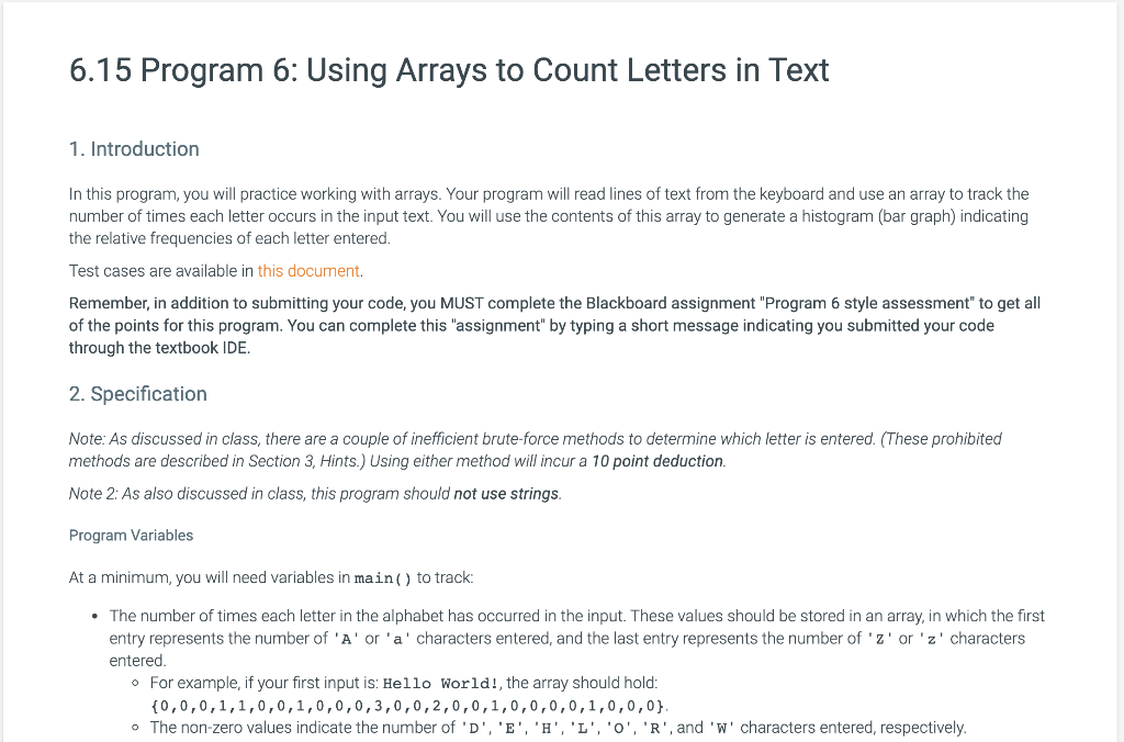 Solved 6.15 Program 6: Using Arrays to Count Letters in Text | Chegg.com