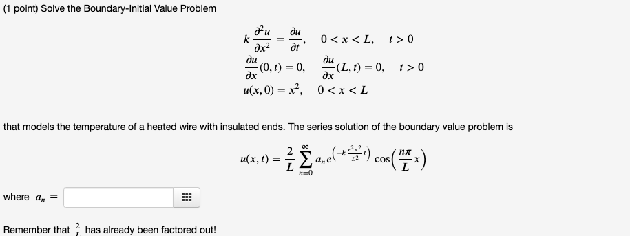 Solved Solve The Boundary Initial Value Problem 𝑘 2𝑢 𝑥2 Chegg Com