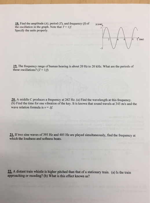 Solved 18. Find the amplitude (A), period (T, and frequency | Chegg.com