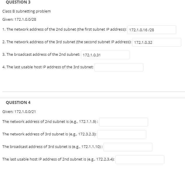 Solved QUESTION 3 Class B Subnetting Problem Given: | Chegg.com