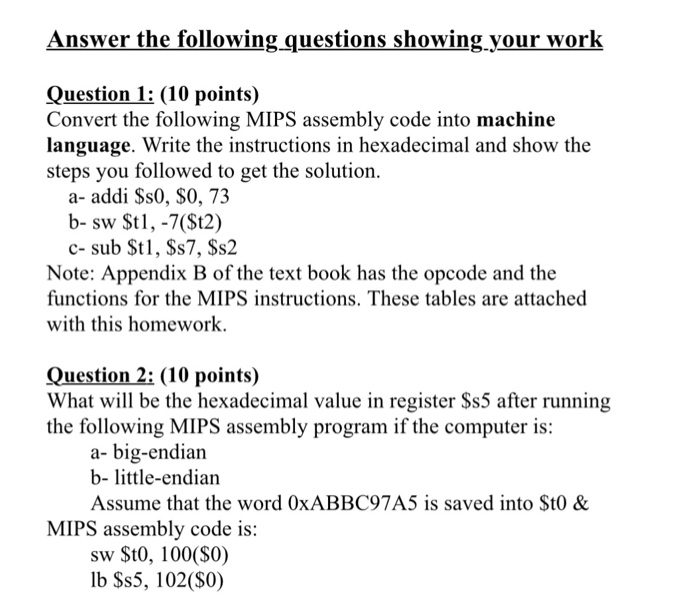 Solved: Answer The Following Questions Showing Your Work Q... | Chegg.com