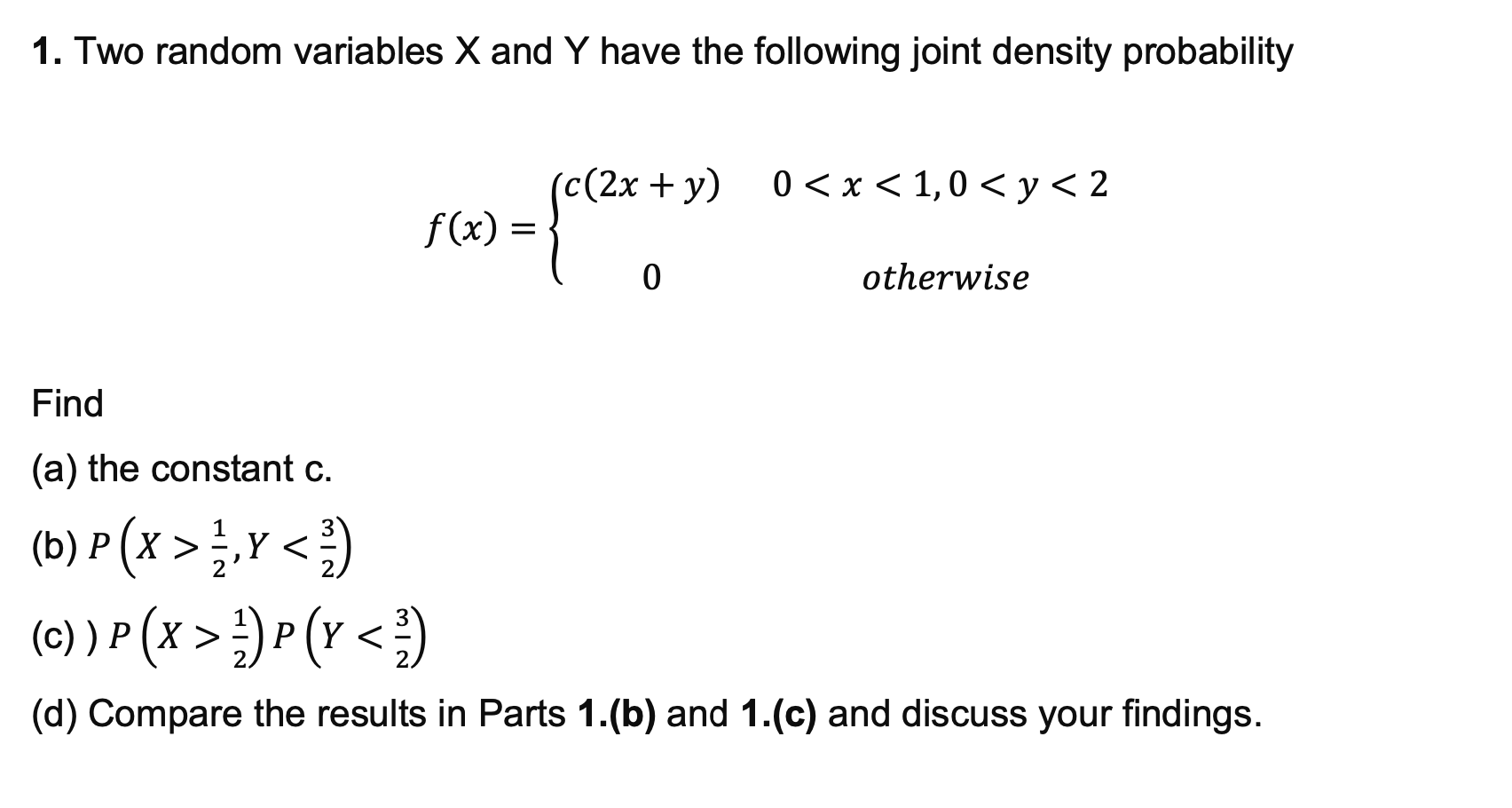 Solved 1. Two random variables X and Y have the following | Chegg.com