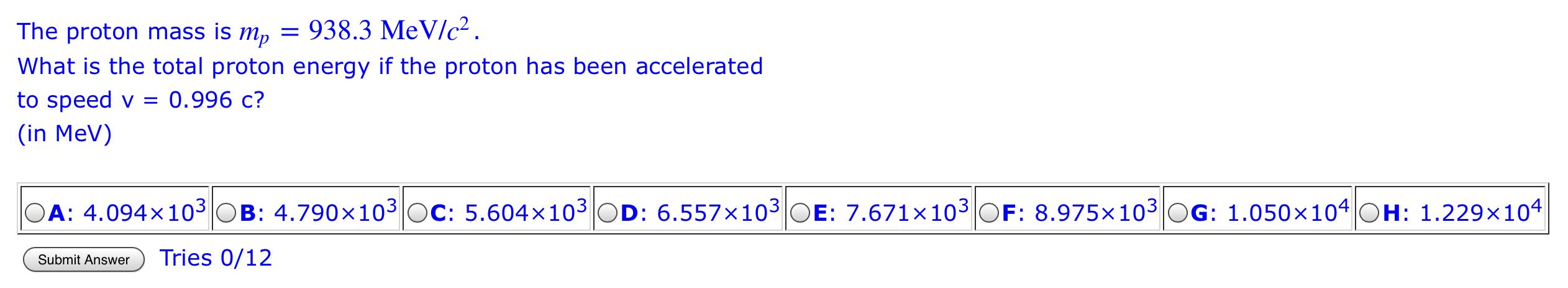 mass of proton in mev c 2