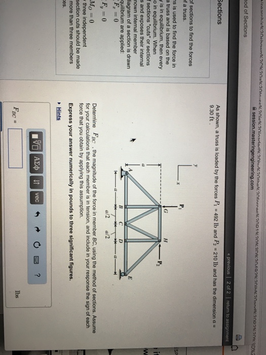 Solved HW24 ± The Method of Sections ± The Method of | Chegg.com