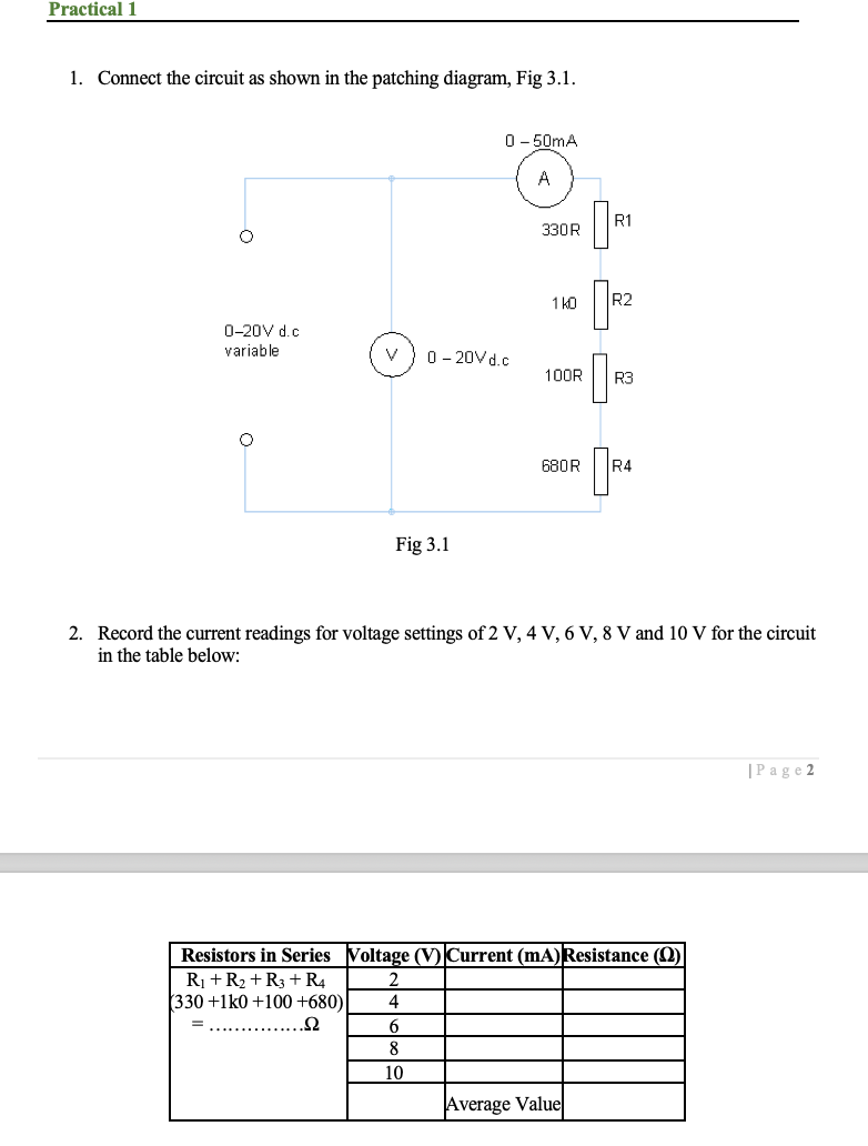Solved Practical 1 1. Connect the circuit as shown in the | Chegg.com
