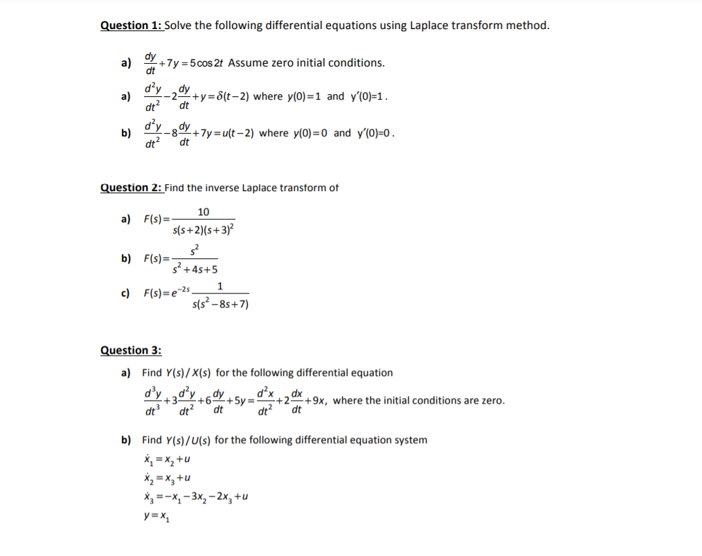 Solved Question 1: Solve the following differential | Chegg.com