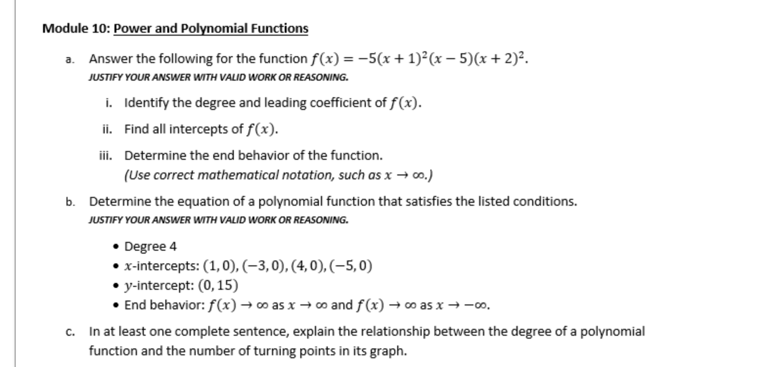 Solved Module 10: Power And Polynomial Functions A. Answer | Chegg.com