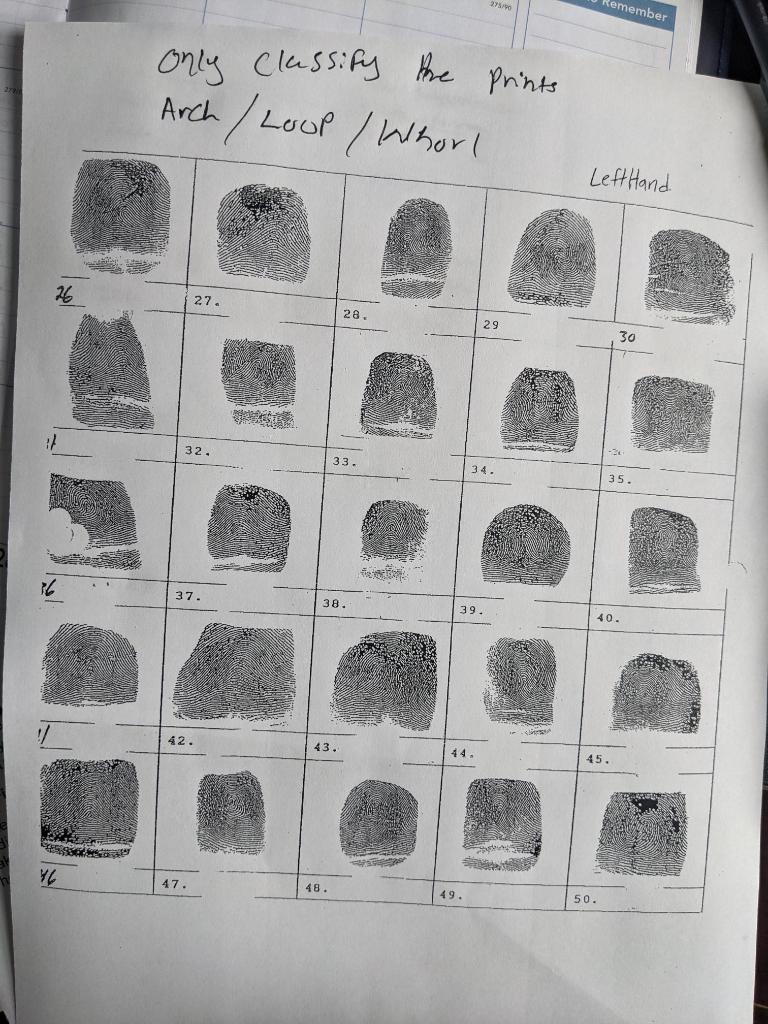 Solved 29 Remember Only classify the Prints Arch/Loop Whore | Chegg.com