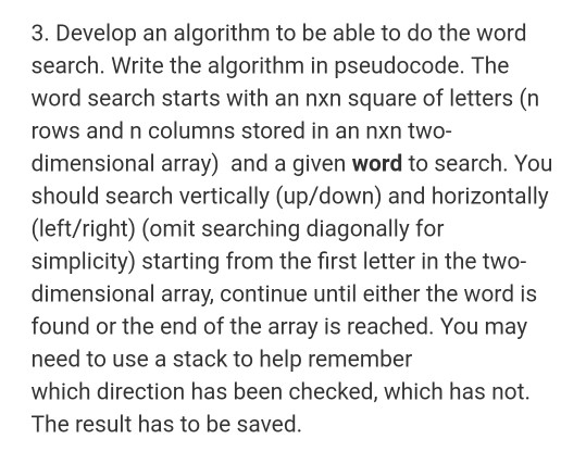 Solved 3. Develop an algorithm to be able to do the word | Chegg.com