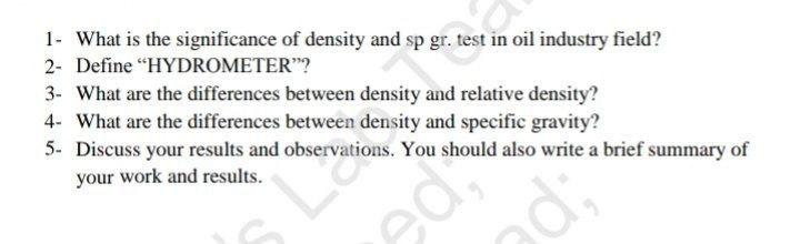 Solved 1 What Is The Significance Of Density And Sp Gr Chegg