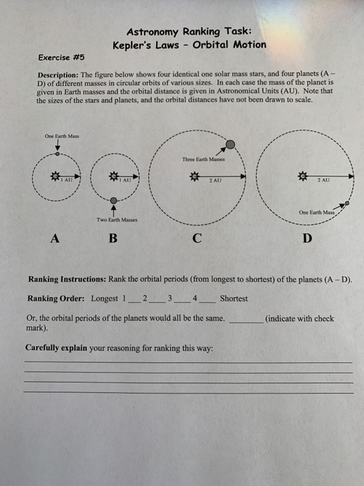 Solved Astronomy Ranking Task: Kepler's Laws - Orbital | Chegg.com