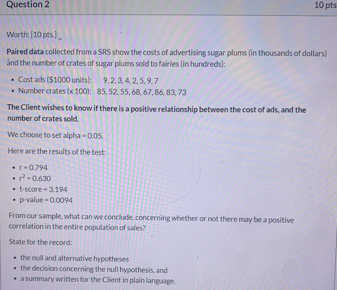 Solved Question 2 10 Pts Worth 10 Pts Paired Data