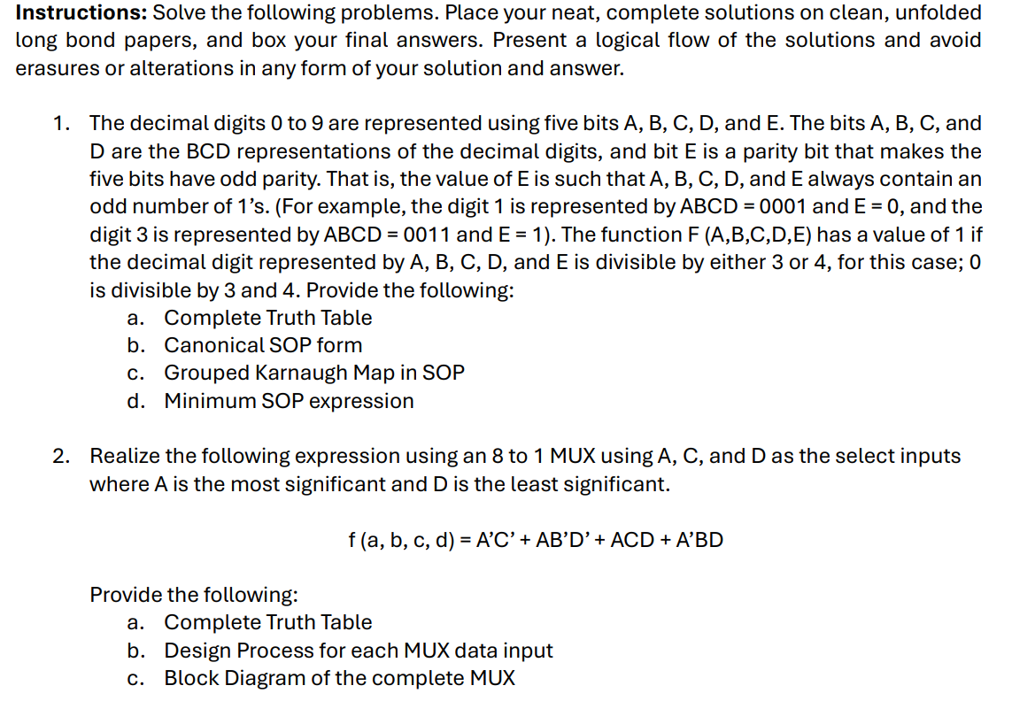 Solved Instructions: Solve the following problems. Place | Chegg.com image.