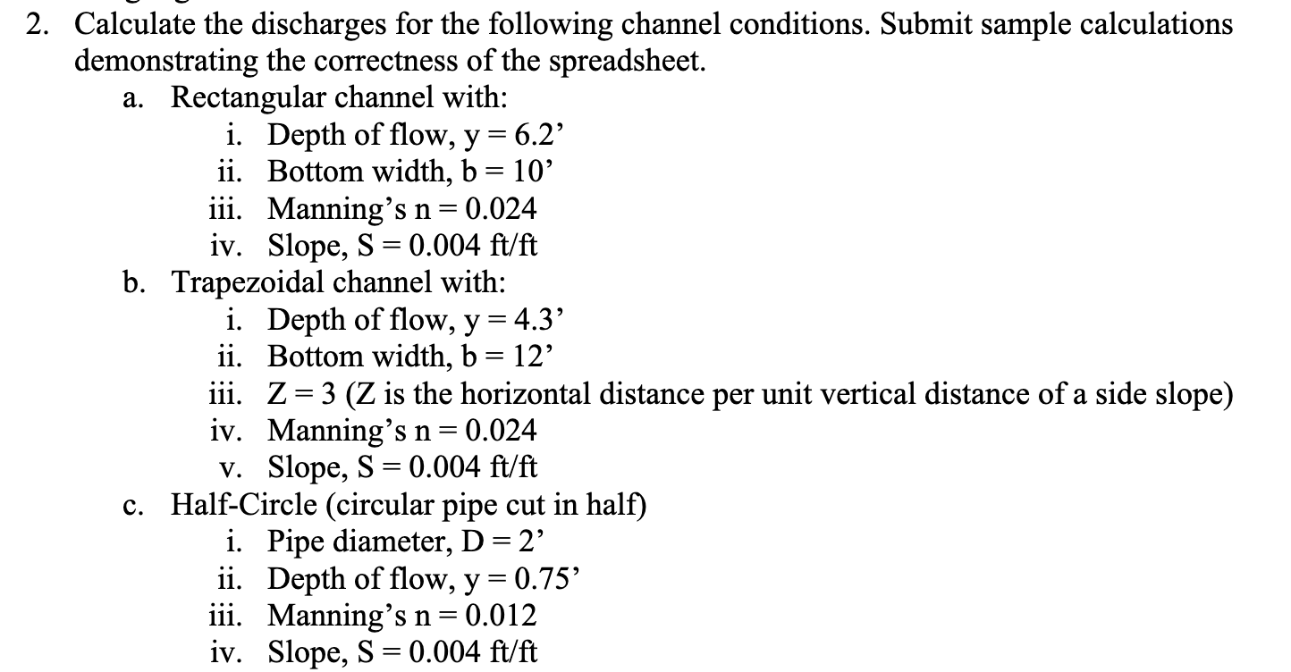 Solved Calculate the discharges for the following channel | Chegg.com