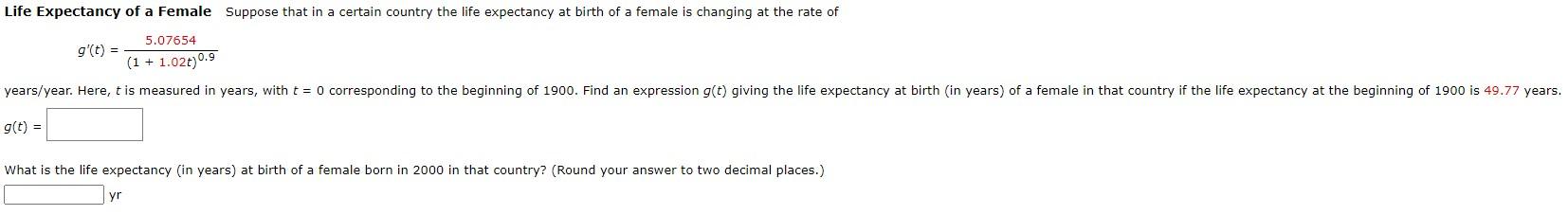 Solved Life Expectancy of a Female Suppose that in a certain | Chegg.com