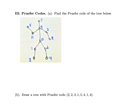Solved III. Pruefer Codes. (a). Find the Pruefer code of the | Chegg.com