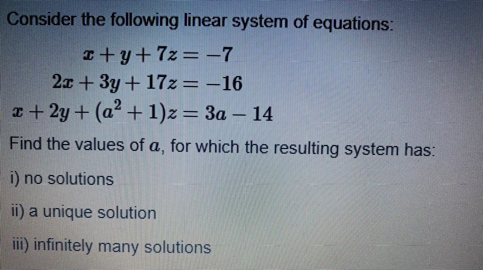 Solved Consider The Following Linear System Of Equations: | Chegg.com