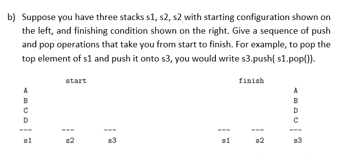 Solved b) Suppose you have three stacks s1, s2, s2 with | Chegg.com