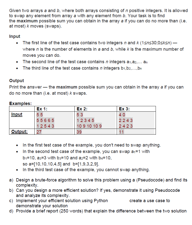 Solved Given Two Arrays A And B, Where Both Arrays | Chegg.com