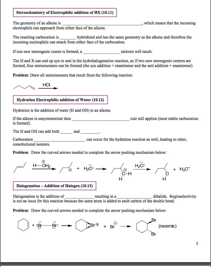 Solved Introduction to Addition Reactions (10.8) The main | Chegg.com