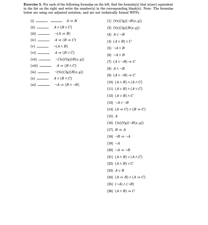 Solved Exercise 5. For each of the following formulas on the | Chegg.com