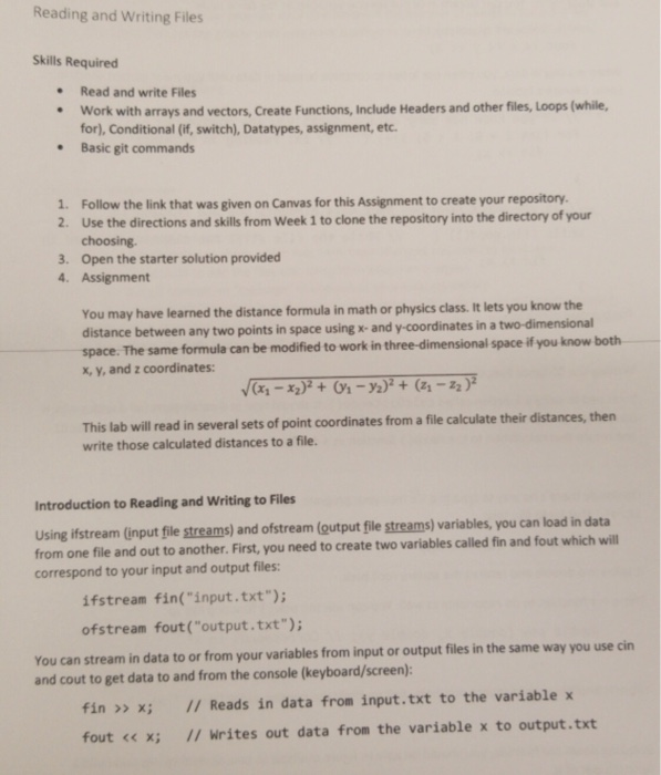Solved Reading and Writing Files Skills Required Read and
