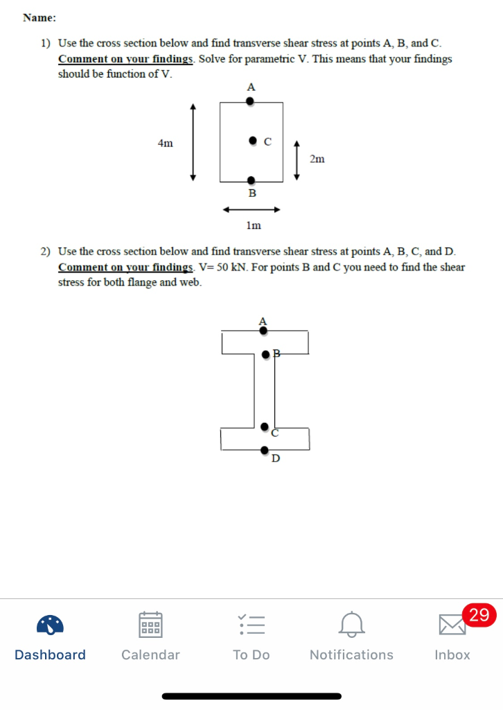 Solved Find transverse shear stress at points A,B, and | Chegg.com