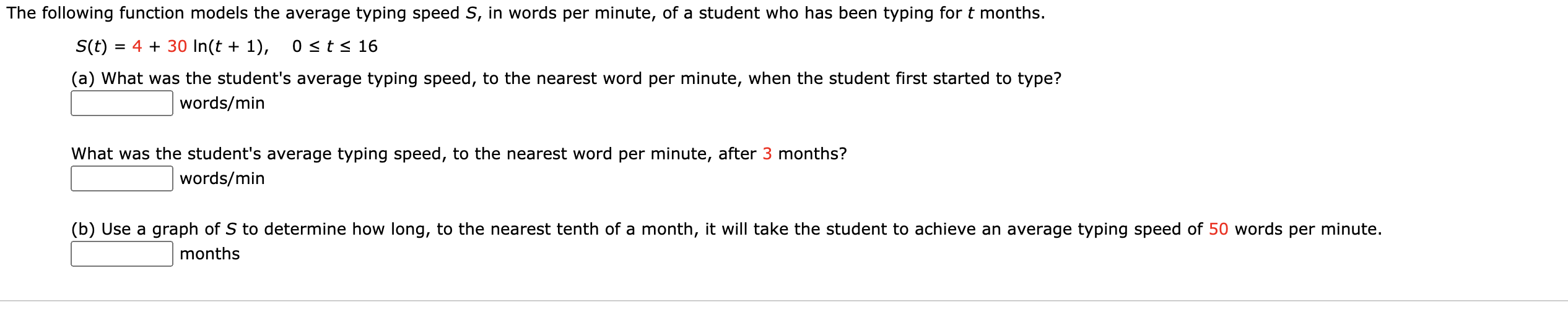 Solved The following function models the average typing | Chegg.com