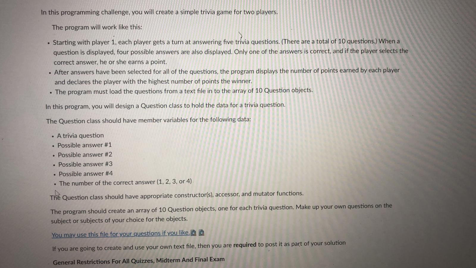 Solved In this programming challenge, you will create a | Chegg.com