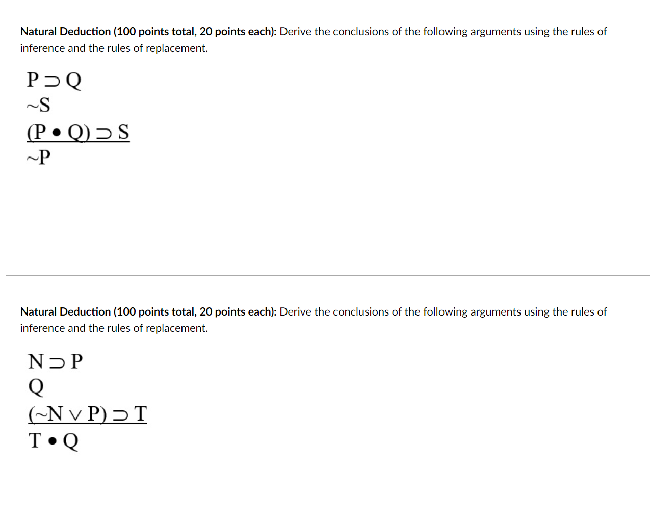 Solved Natural Deduction Points Total Points Each Chegg Com