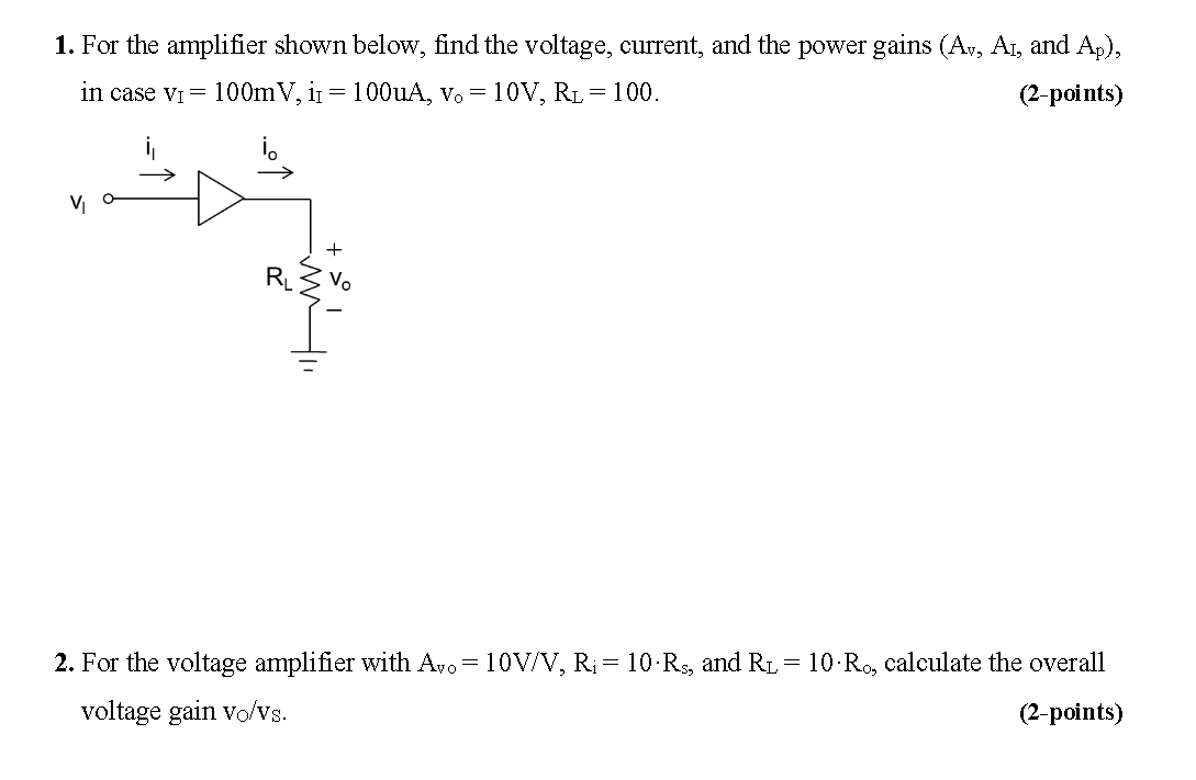 Solved 1. For the amplifier shown below, find the voltage, | Chegg.com