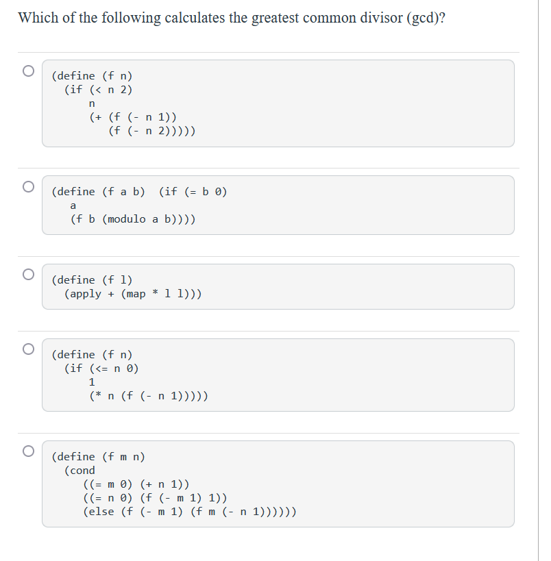 Solved Which of the following calculates the greatest common | Chegg.com
