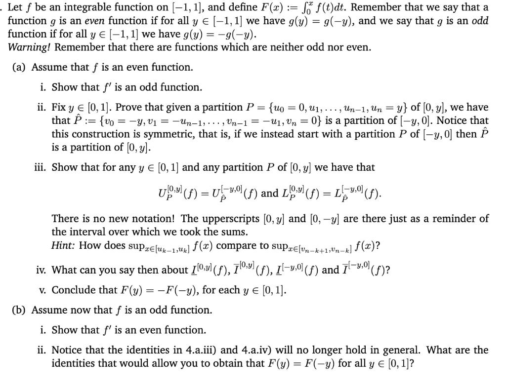Solved Let f be an integrable function on (-1, 1), and | Chegg.com