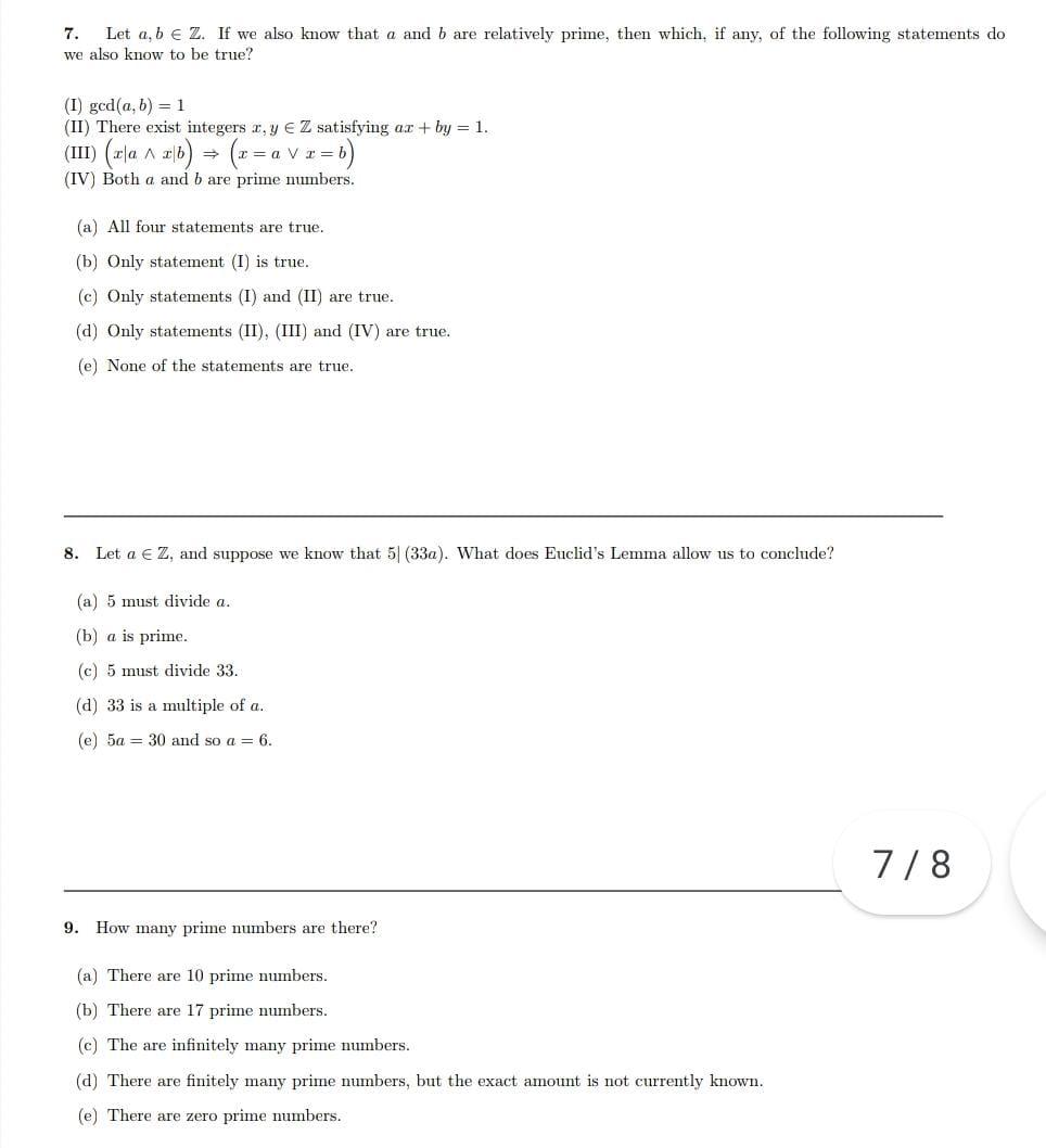 Solved 7. Let A,b∈Z. If We Also Know That A And B Are | Chegg.com