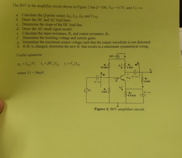 Solved The BJT in the amplifier circuit shown in Figure 2 | Chegg.com
