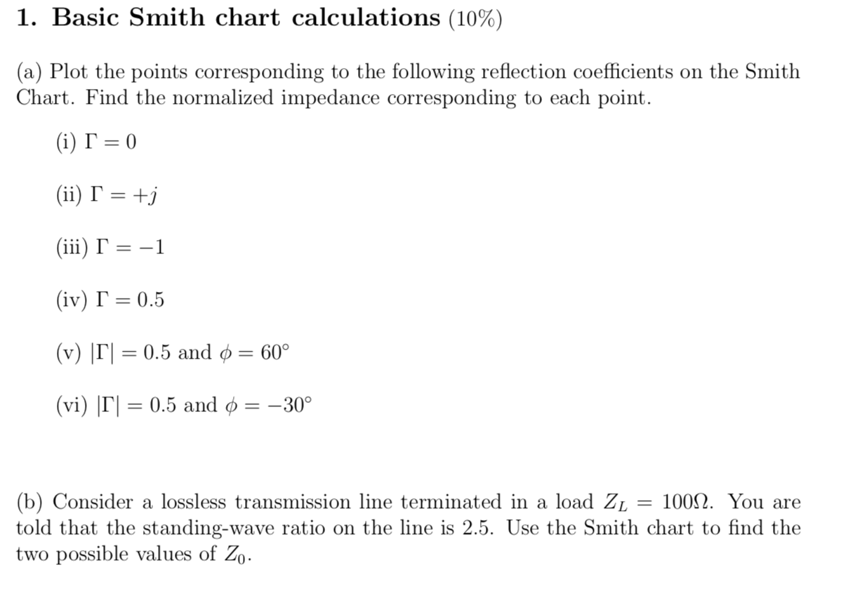 solved-1-basic-smith-chart-calculations-10-a-plot-the-chegg