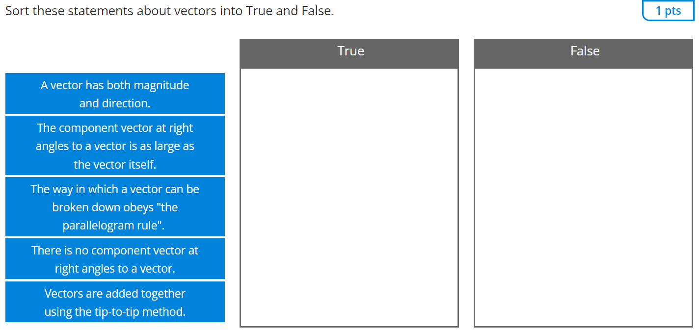 Solved Sort these statements about vectors into True and | Chegg.com