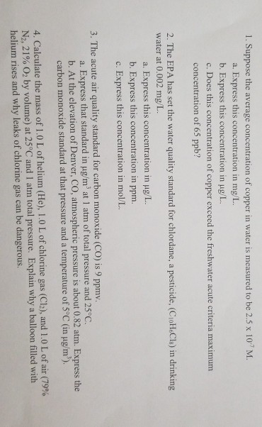 1 Suppose The Average Concentration Of Copper In Chegg Com
