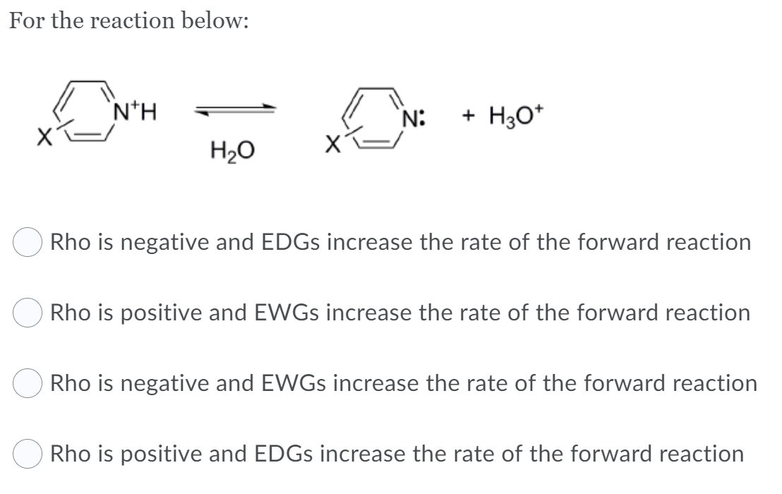 Solved For the reaction below: ENH N: + H30* HO Rho is | Chegg.com