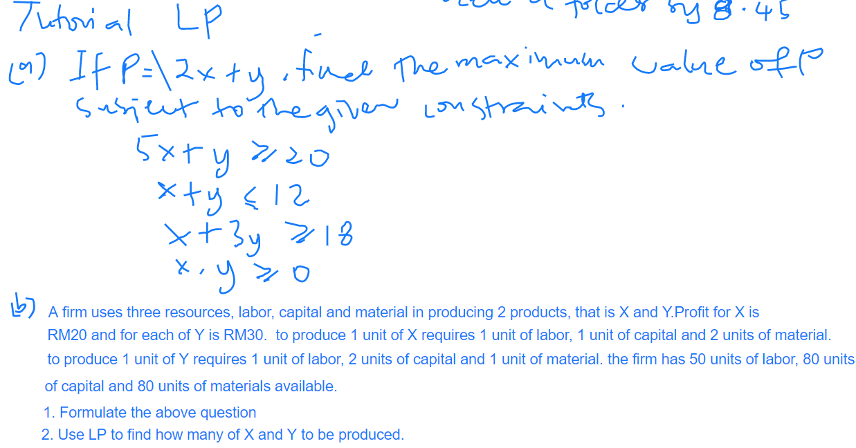 Tutorial Lp Sy 8 45 1 If P 2x Ty Fad The Maximum Chegg Com