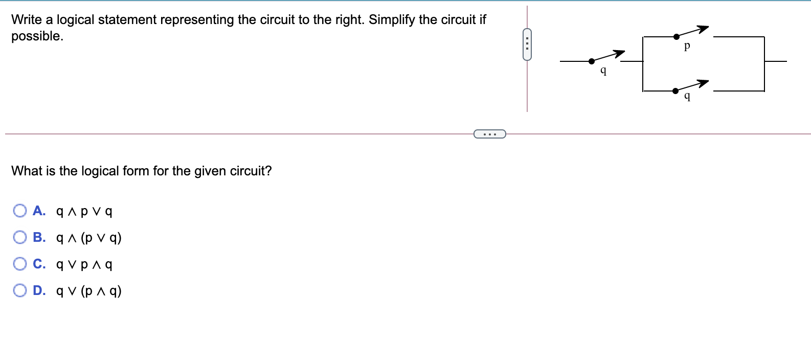Solved Write a logical statement representing the circuit to | Chegg.com